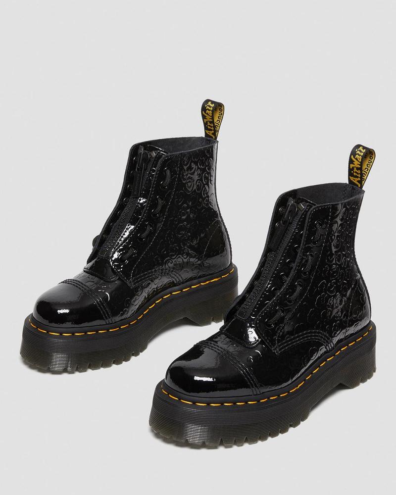 Dr Martens Sinclair Leopard Emboss Lak Leren Platform Laarzen Dames Zwart Leopard | NL 527YXF